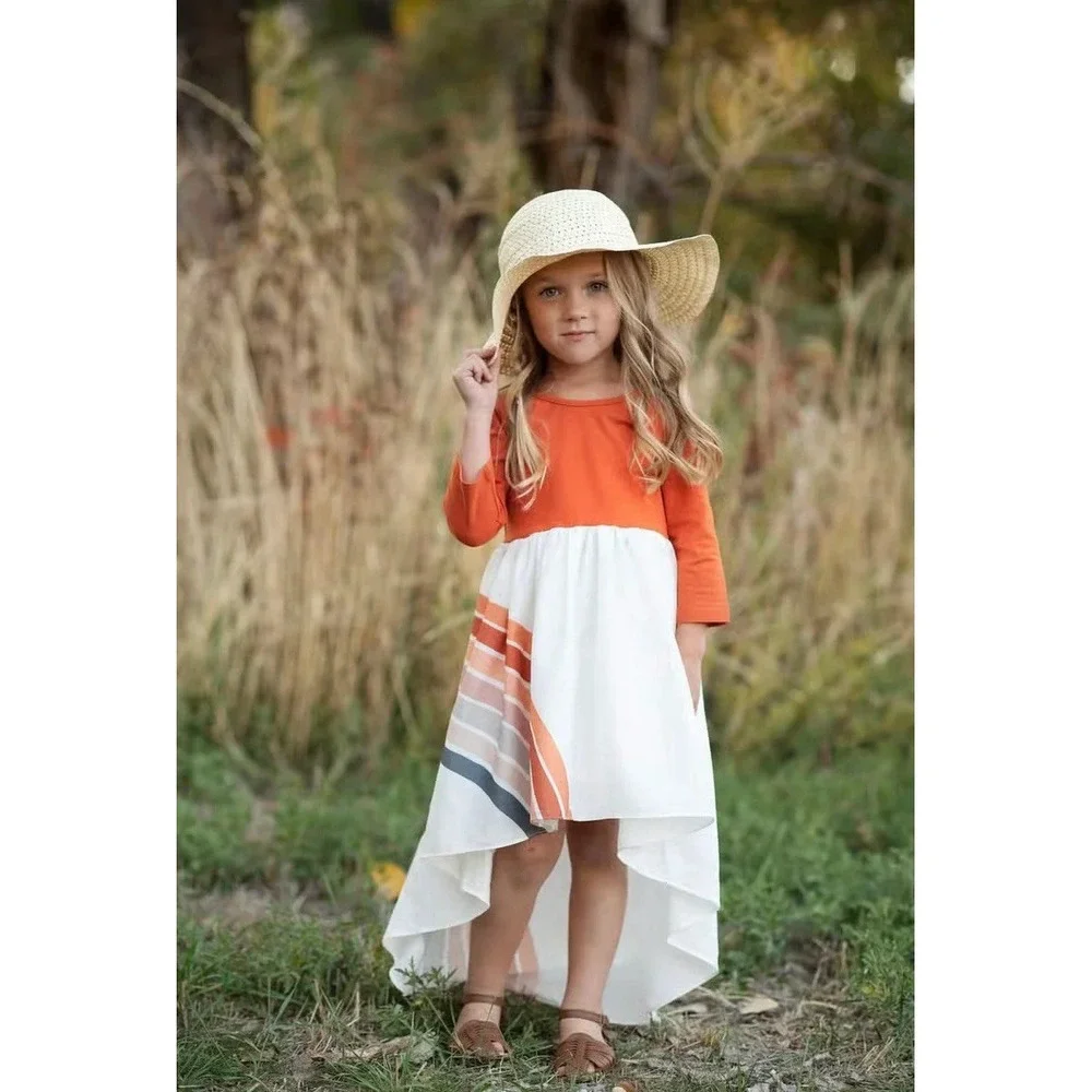 Oopsie Daisy Girl's Hi Lo Rust Orange Rainbow Dress Size 10 NWT